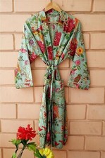 Indian Floral Printed Dress Women Long Kimono Gown Hand Block Print Night Wear