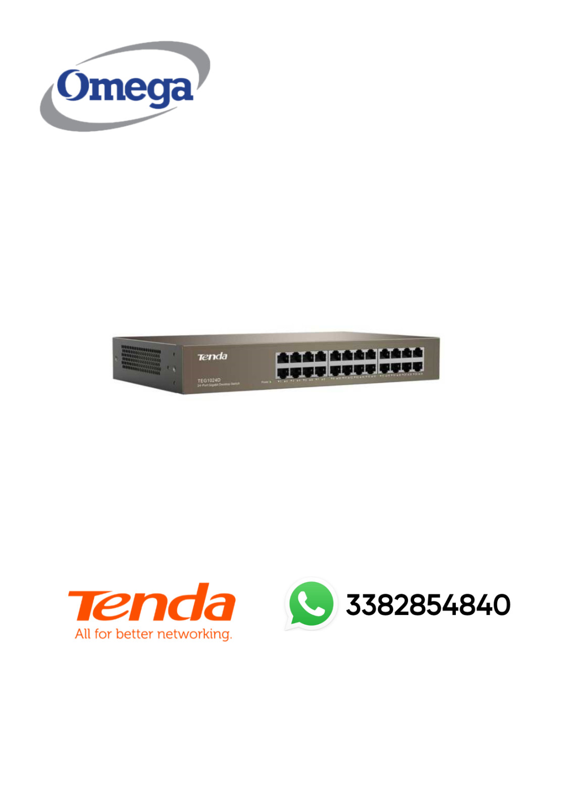 TENDA SWITCH 9 PORTE 1 Gbps 8 PORTE POE NT-TEG1109P-102