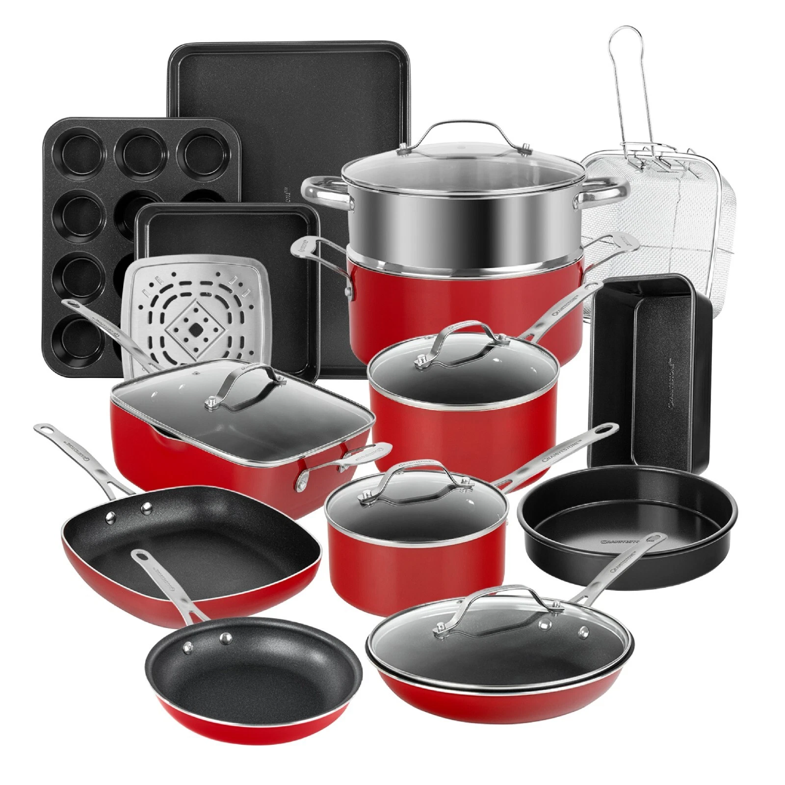 Granitestone - 20 Piece Nonstick Cookware and Bakeware Set - Red - Thumbnail 2