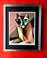AIDAN FLUX | Hand Signed Original Print Framed LtdED of 69 COA MY CUBIST CAT