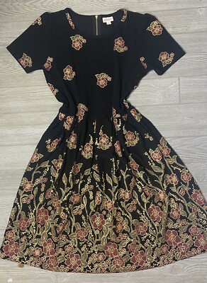 NWT Lularoe XL Elegant Amelia Black Gold Foil Floral Roses Dipped Ombre Holiday