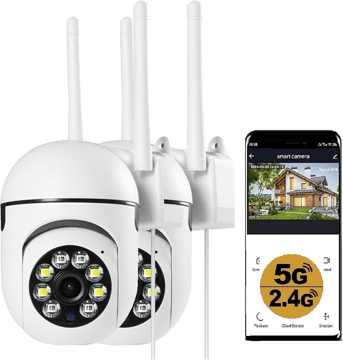 Outdoor Security Cameras with 2.4GHz & 5G WiFi for Home Security, 1080P HD, 2-Pack Set