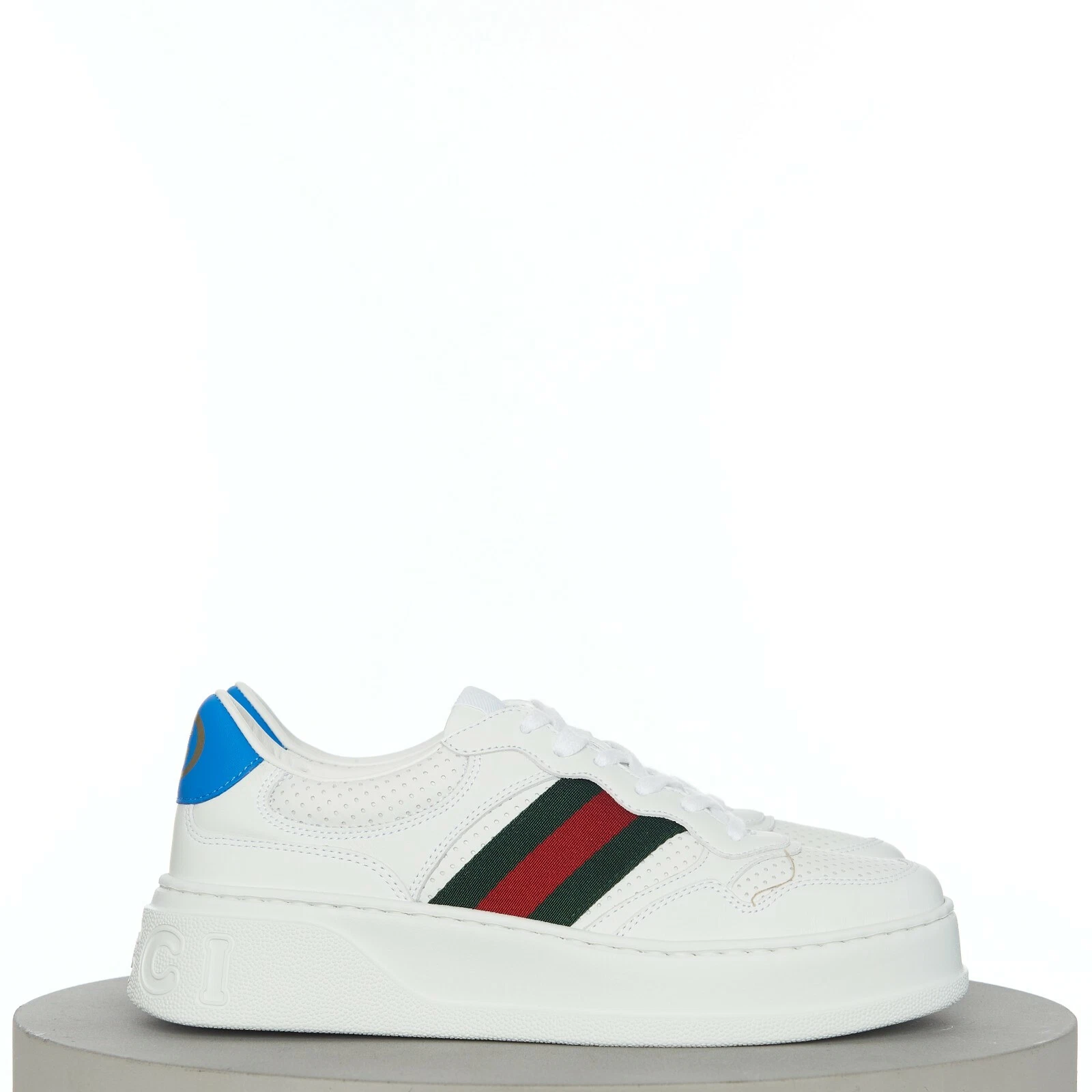 Baskets basses homme GUCCI en cuir blanc sangle verte/rouge, GG