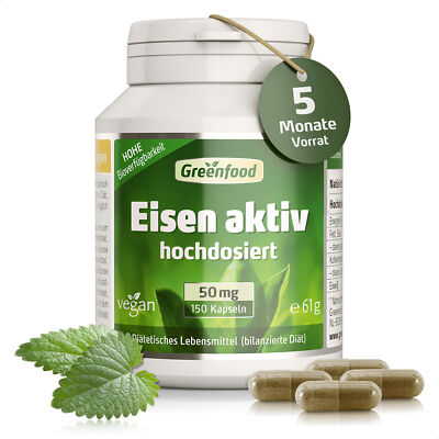 Eisen aktiv, 50 mg, extra hochdosiert, 150 Kapseln   vegan