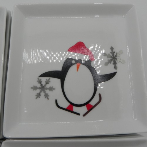 Crate & Barrel 6" Holiday Plates Christmas Penguin Appetizer Side Dessert Dish - Picture 3 of 6