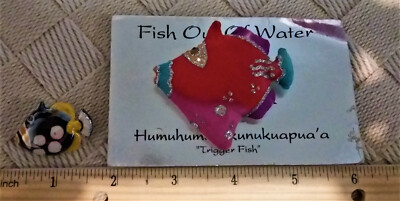 Artist Artisan Handmade Enamel Hair Fish Bobby Pins Set of 2 Two Grips OOAK 2 Fish Pins Brooch Artisan OOAK Handmade Trigger Fish Silk  main image 3