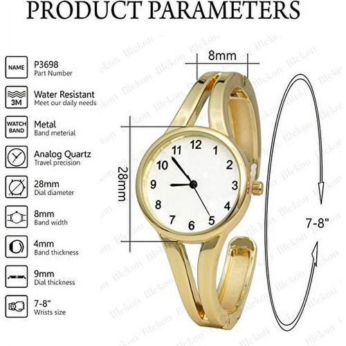 Blekon Women's 28mm Glossy Semi-Cuff Bangle Watch, Large Size, Analog - Picture 3 of 15