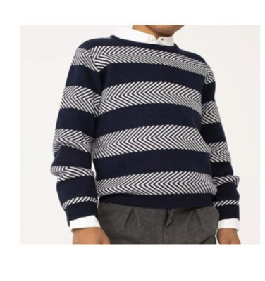 BOBOLI  Intarsia Stripe L/S Crewneck Sweater - Navy - NWT Boy 14
