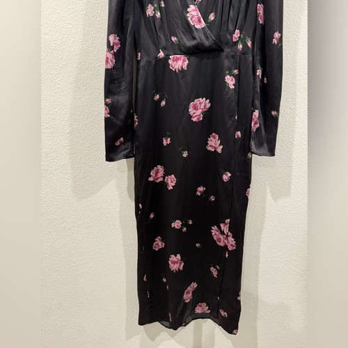 Reformation 100% Silk Toronto Black Pink Purple Floral Faux Wrap Midi Dress 4 - Picture 8 of 16