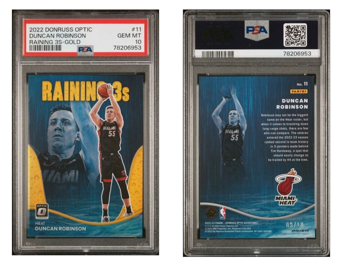 2022-23 Donruss Optic Duncan Robinson Raining 3&rsquo;s GOLD /10 PSA 10 