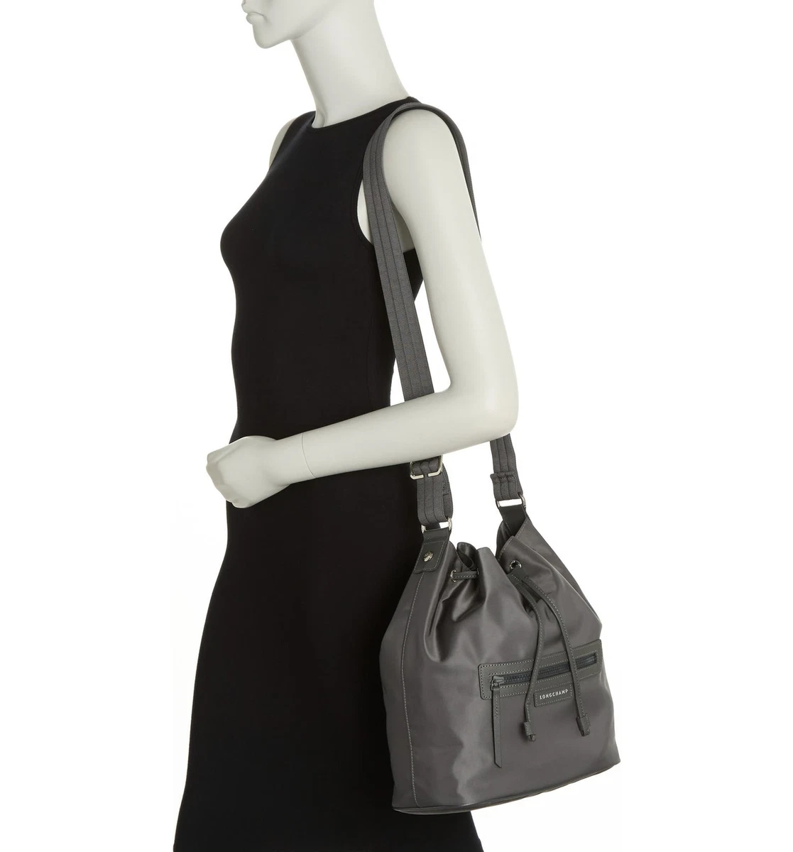 AUTH NWOT Longchamp Women’s Le Pliage Neo Drawstring Nylon Black Bucket Bag