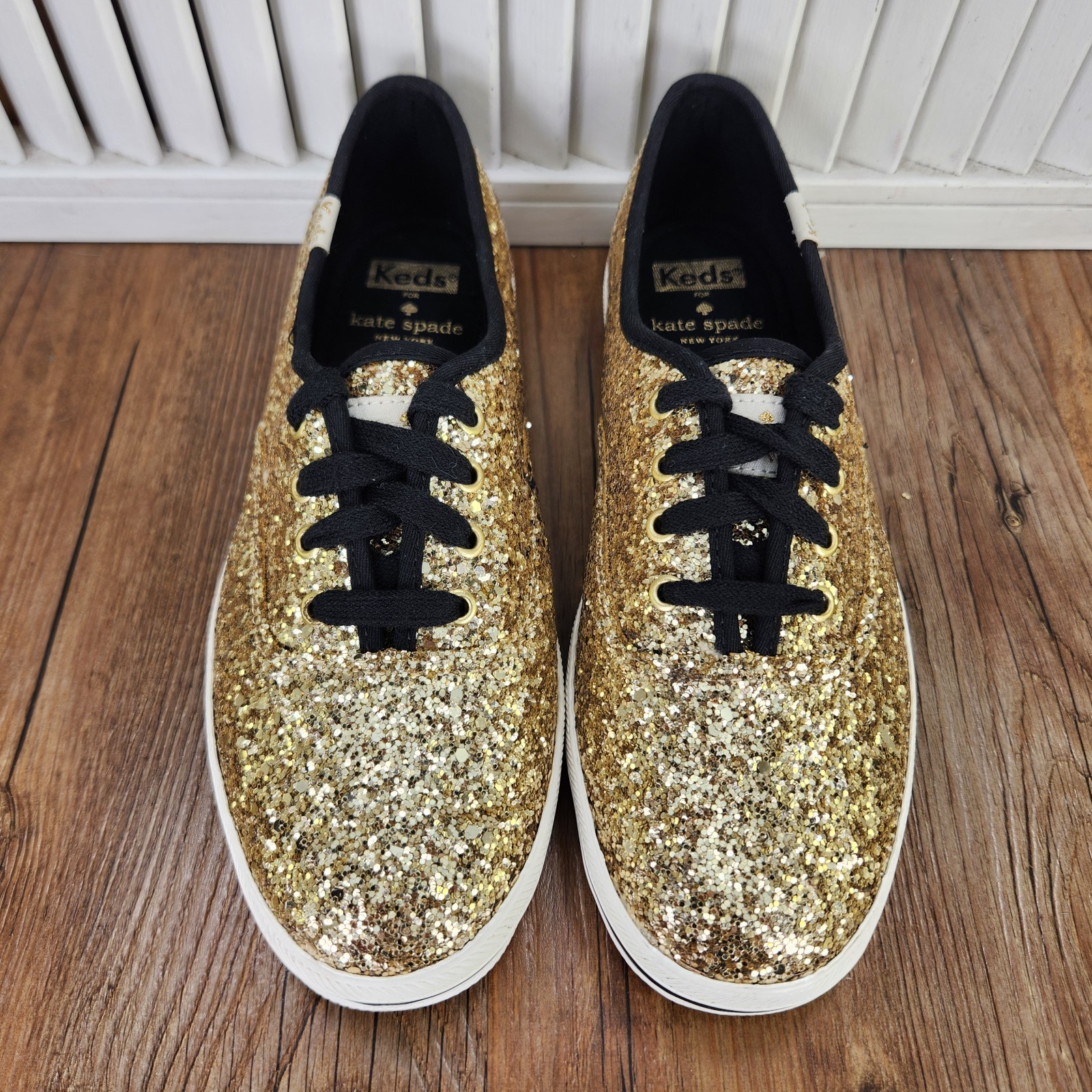 Keds Kate Spade New York Glitter Womens Sz 6 M Gold Sparkle Lace Up Tennis Shoes thumbnail 9