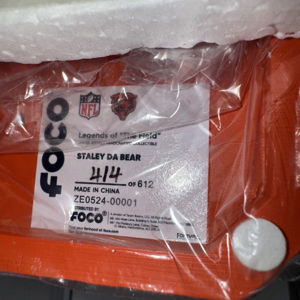 SELLADO L.E. NFL Chicago Bears Staley Da Bear Mascota Bobble Head 414/612 Numerada Foto 3 de 4
