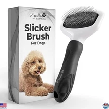Poodle Slicker Brush for Dogs, Cats, Rabbits - Removes Matted Fur & Loose Hair