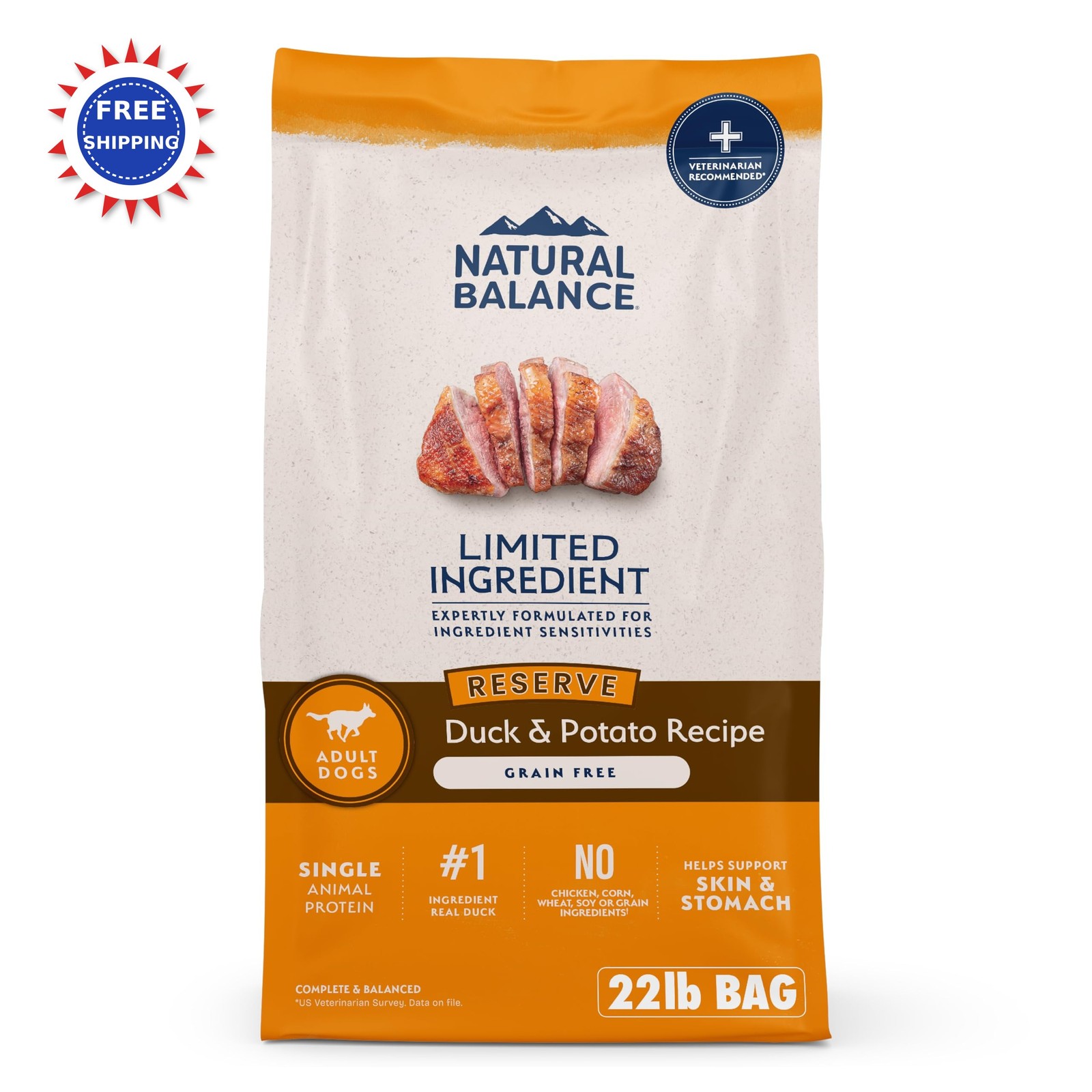 Dog Food Natural Balance Limited Ingredient Grain Free Duck & Potato 22lb Adult