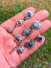 Moonstone & Mix  Rings Lot 925 Sterling Silver Plated Gemstone Wholesale Jewelry
