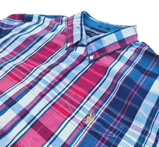 US POLO ASSN Plaid Shirt Stretch Mens  XL Red White Blue Preepy Nautical Classic