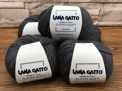 Lot of 5 Lana Gatto Dark Gray Super Soft Merino Wool Yarn 50g/125m Each #20206
