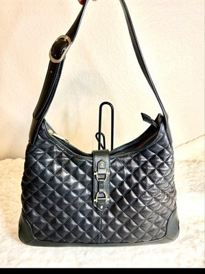 Talbots Quilted Black Leather Hobo Purse Medium Size