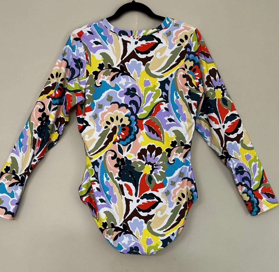 Anne Cole 长袖游泳套装尺寸 Xtra 大号 3/4 前拉链花卉图案 — 第 4/4 张图片