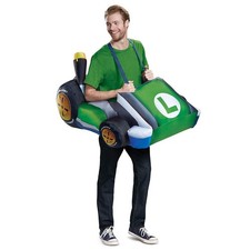 Super Mario Bros Inflatable Luigi Kart Costume - Men's Adult Size, Green