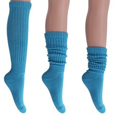 Turquoise Blue Slouch Socks for Women 1, 2, 3, or 6 Pairs, Soft Cotton, Knee-H