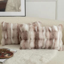 Pack of 2 Thick Plush Wool Decorative Throw Pillow Covers Super Soft Wave Bub...