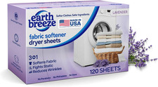 Earth Breeze Fabric Softener Dryer Sheets &ndash; Lavender, Hypoallergenic, No Harsh C
