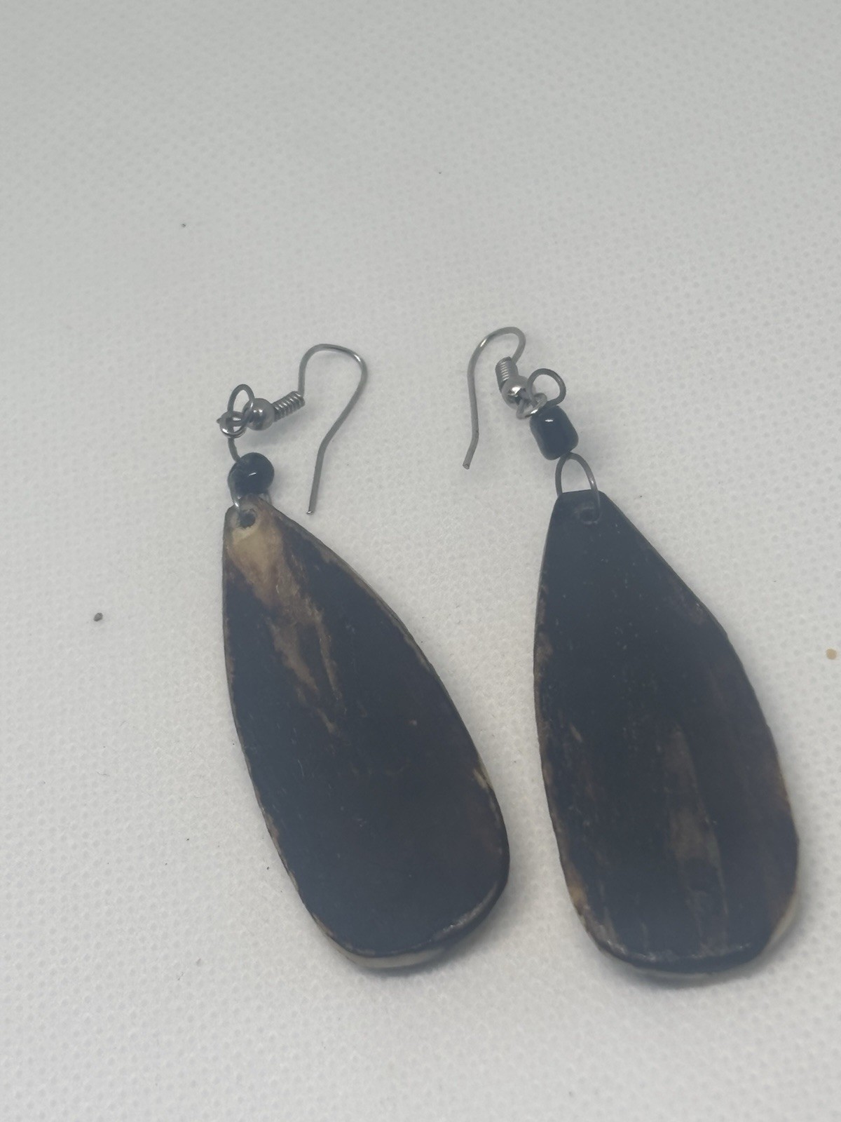 Tribal Dangle Earrings Brown Bone/Shell Teardrop … - image 8