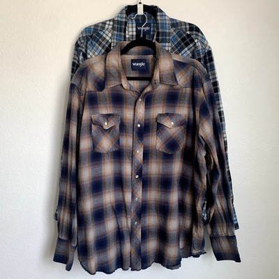 Wrangler Pearl Snap 100% Cotton Plaid Button Up Shirts (2 Shirts) Sz XXL