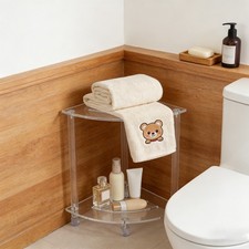 Corner Shower Bench,Acrylic Shower Stool,Bathroom Shower Stool w/ Storage Shelf