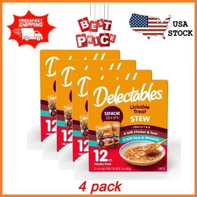 NEW 4 pack Delectables Stew Senior 10+ Variety Pack Lickable Cat Treats, 12-Pack