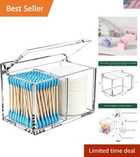 Qtip Holder Dispenser for Cotton Swabs, Balls, Pads, Floss Picks, 2 Compartme...