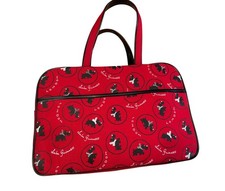 Vintage Lulu Guinness Canvas Scottie Dog Print Tote Bag Red Black Trim Handbag