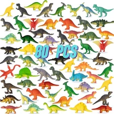 80 Mini Dinosaur Figures Bulk 2-3in Tiny Cute Party Favors Cupcake Toppers