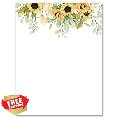 60pk Sunflower Letterhead Paper 8.5x11 Watercolor