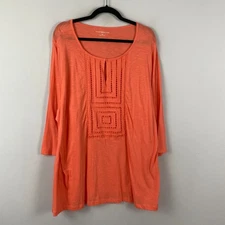 Croft & Barrow 3/4 Sleeve Tunic Size 2X Peach Orange Slub Keyhole Neck