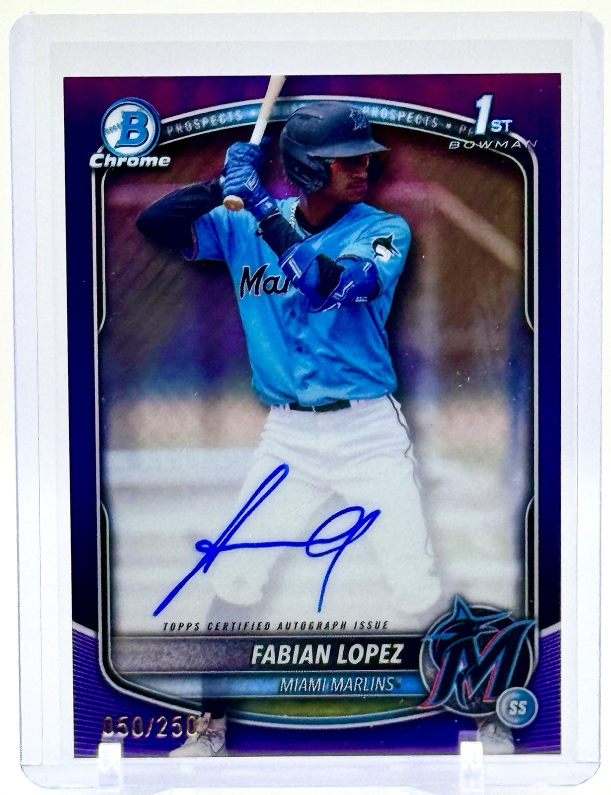2025 Bowman Chrome Prospect Autographs Fabian Lopez #CPA-FL Purple /250 1st Auto
