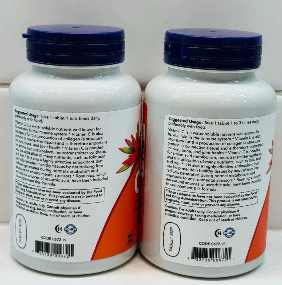 Nuevo Paquete de 2 NOW FOODS Vitamina C-500 Ácido Ascórbico 250 Comprimidos Exp 11/2027 Foto 2 de 4