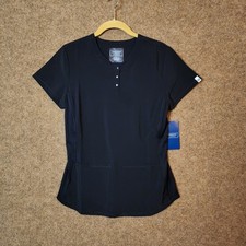 NWT Cherokee Certainty Henley Scrub Top Women XS Black Antimicrobial Pockets