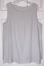 Eileen Fisher 100 Silk Crepe Bone Ivory Tank Sleeveless Top L Large MINT 