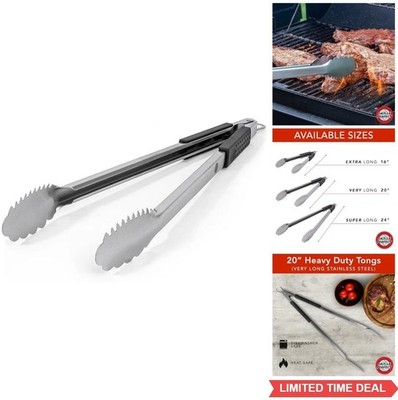 Grill Tongs 20 Inch Extra Long Heavy Duty Stainless Steel Locking Ring Heat