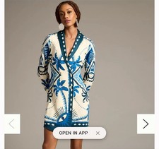 Farm Rio Anthropologie  Long-Sleeve Blazer Dress Blue XS $210