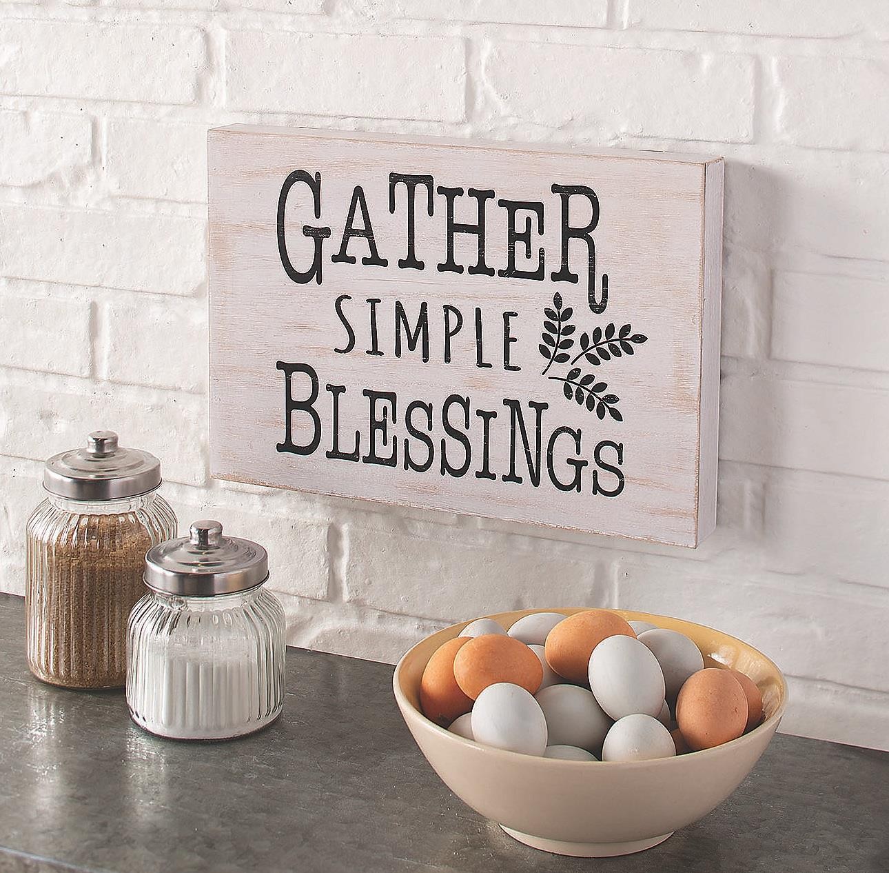 Simple Blessings Whitewashed Wooden Fall Harvest Wall Plaque 15.75 Inches Long #446