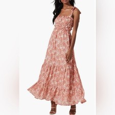 ASTR Peach Coral Rust Floral Maxi Dress Small