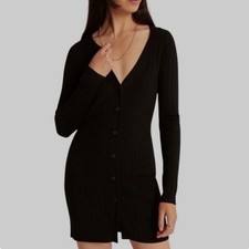 Abercrombie & Fitch Black Ribbed Button Front Mini Sweater Dress Size S NWT