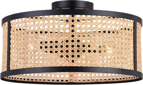 Vaxcel Lighting C0289 Berens 3 Light 16"W Semi-Flush Rattan Cane - Black - Picture 1 of 12