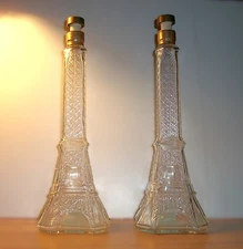 Pair of Glass Eiffel Tower Souvenir Bottles-Lautrec Cognac/Bonbons-Paris, France