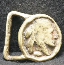 XD19104 VINTAGE 1970s NATIVE AMERICAN INDIAN HEAD SOLID BRASS BELT BUCKLE