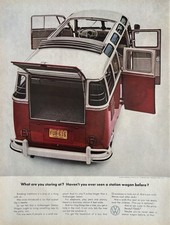 1962 Volkswagen Original Vintage Advertisement Station Staring At VW Bus Ad